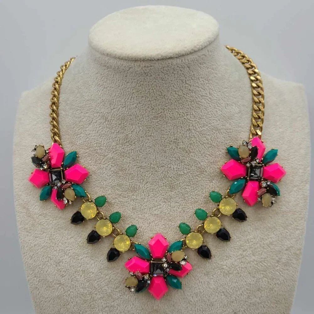J Crew Multi Color Resin and Crystal Necklace